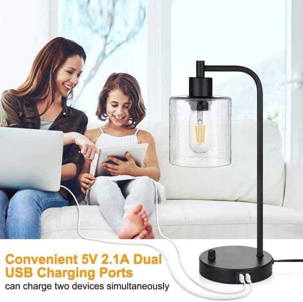 OBOSOE-pöytävalaisin USB-portilla portaaton kosketushimmennin lasinäyttö teollinen makuuhuone / toimisto LED, moderni lasikupoli yövalo