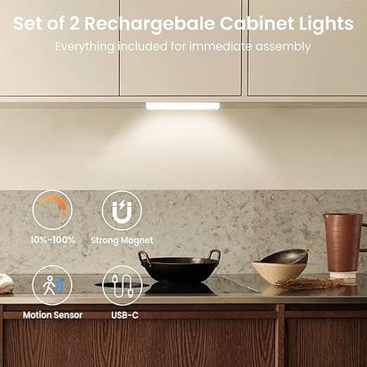 2-pak LED-skabsbelysning, bevægelsessensorlys - trinløs dæmpbar til køkken, garderobe, trappe og soveværelse, flere lystilstande
