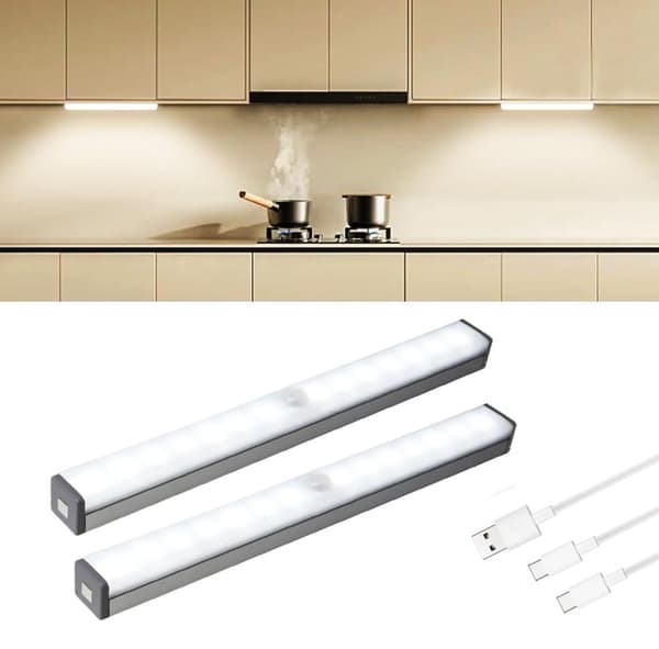 2-pak LED-skabsbelysning, bevægelsessensorlys - trinløs dæmpbar til køkken, garderobe, trappe og soveværelse, flere lystilstande