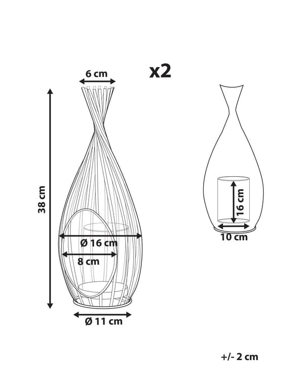 Sett med 2 lykter Svart Metall 38 cm Glassylinder Industriell stil Lysholder Dekor Innendørs Utendørs