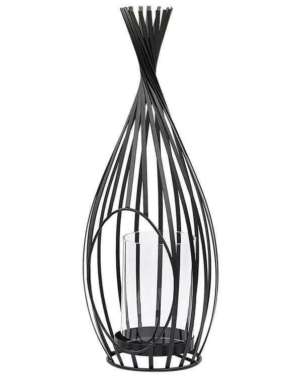 Sett med 2 lykter Svart Metall 38 cm Glassylinder Industriell stil Lysholder Dekor Innendørs Utendørs
