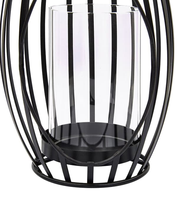 Sett med 2 lykter Svart Metall 38 cm Glassylinder Industriell stil Lysholder Dekor Innendørs Utendørs