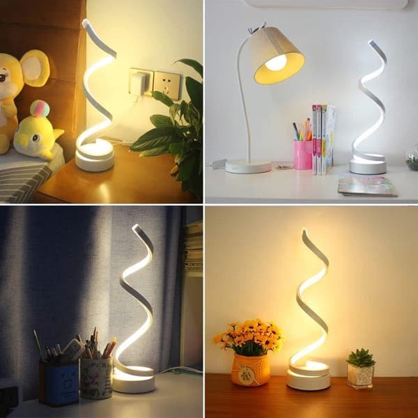 OBOSOE LED Bordslampa, Justerbar Spiral Design, Minimalistisk 17W Skrivbordslampa med 3 Färger, Svart