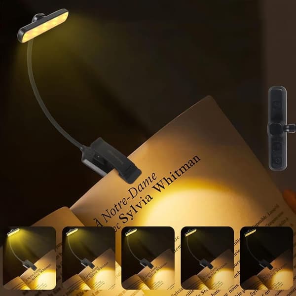 Läslampa/klämlampa, 2-pack LED-boklampa med 3 ljusfärger, roterbart huvud & ögonskydd – svart