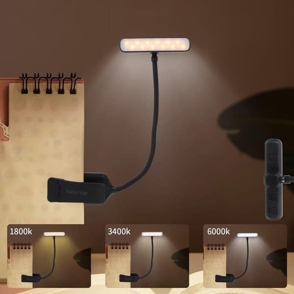 Läslampa/klämlampa, 2-pack LED-boklampa med 3 ljusfärger, roterbart huvud & ögonskydd – svart