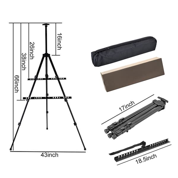 INF Kannettava luonnosmaalausteline - Päivitetty 4-osainen, 42 cm korkeus Musta