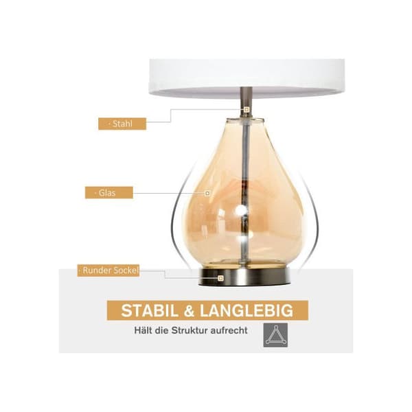 HOMCOM Bordlampor Set med 2 Sänglampor med E27-fattning, 40W, glas, linne, stål, amber, Ø30 x 56H cm
