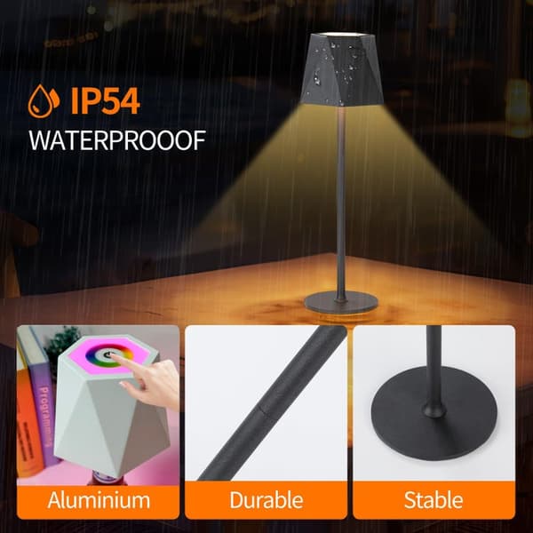 OBOSOE Bordslampa Trådlös / Skrivbordslampa - LED-lampa 3 färgtemperaturer och RGB, IP54 vattentålig bordslampa