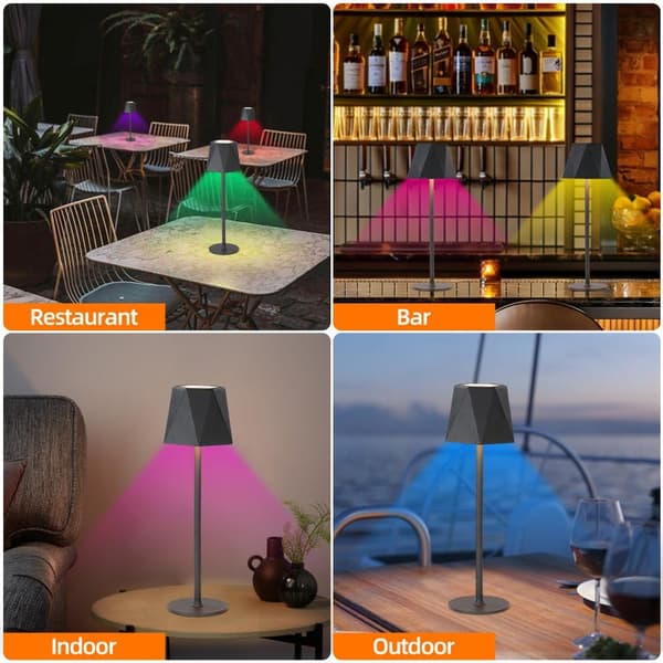 OBOSOE Bordslampa Trådlös / Skrivbordslampa - LED-lampa 3 färgtemperaturer och RGB, IP54 vattentålig bordslampa