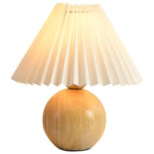 Bordslampa med trä sfärisk fot och veckad skärm, mysig och retro hembelysning