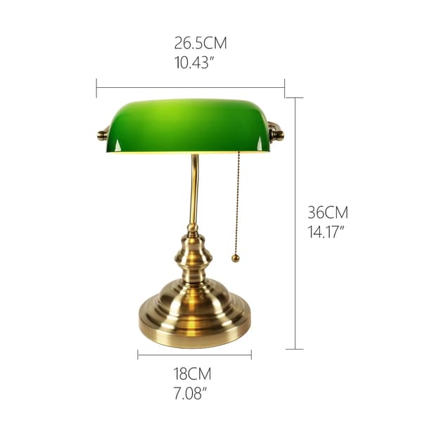 Retro Bankers Bordslampa, Elegant Glas Skärm, Dragsnöre Brytare, Mångsidig Användning för Hem och Kontor,YY-T9007G