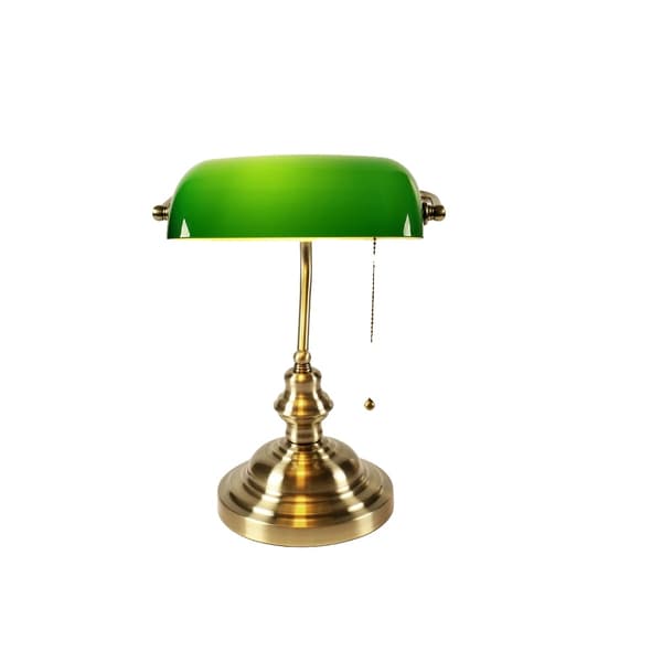Retro Bankers Bordslampa, Elegant Glas Skärm, Dragsnöre Brytare, Mångsidig Användning för Hem och Kontor,YY-T9007G