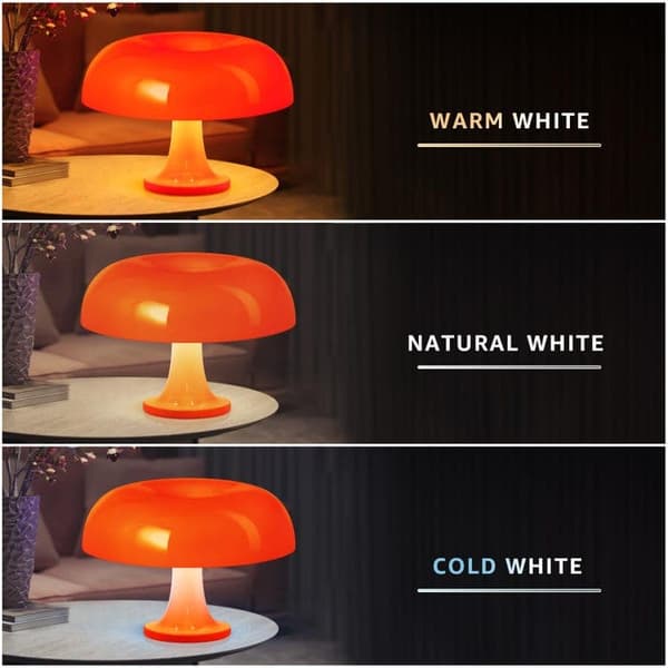 OBOSOE Svampbordslampa LED USB, orange nattlampa med 3 färgtemperaturer, modern design
