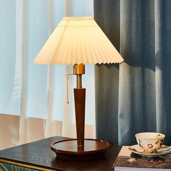 Bomclap Plisserad bordslampa, vintage sänglampa i trä, dekorativ bordslampa med trådlös laddningsfunktion, 3 färgtemperaturer Brun Trådlös laddningsmodell