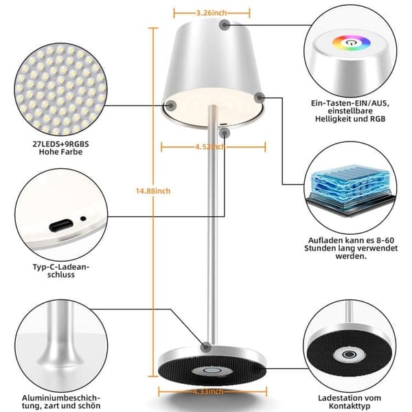 OBOSOE IP54 vandtæt bordlampe trådløs / LED lys / skrivebordslampe