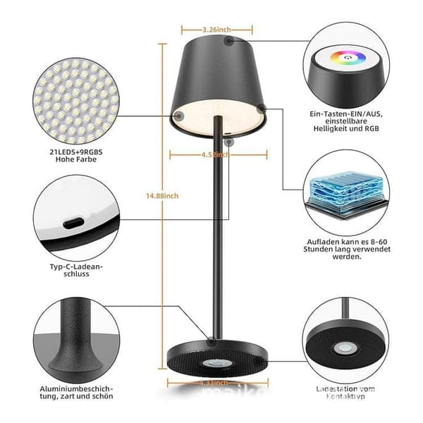 OBOSOE IP54 vandtæt bordlampe trådløs / LED lys / skrivebordslampe