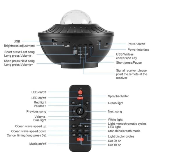 Stjärnhimmel - Galaxy LED-projektor Bluetooth inkl. fjärrkontroll