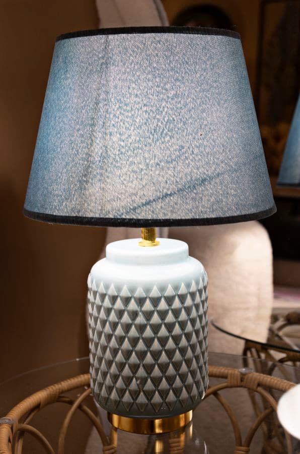 FURNLUX BORDSLAMPA FYRKANTIG BLÅ 28CM