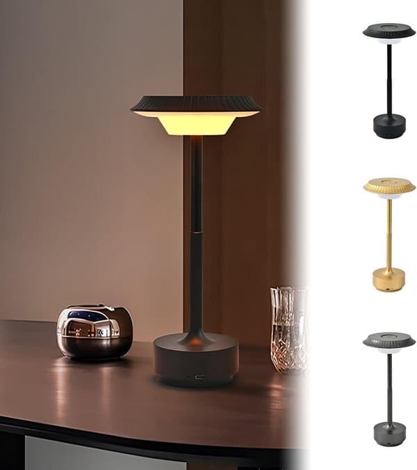 OBOSOE Bordlampe Trådløs / Skrivebordslampe - Retro LED Lampe til Indendørs & Udendørs Brug Sort