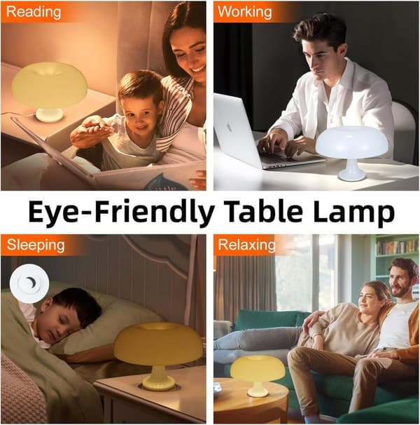 OBOSOE Orange Svampelampe – Dæmpbar Bordlampe med Retro Design til Soveværelse & Stue