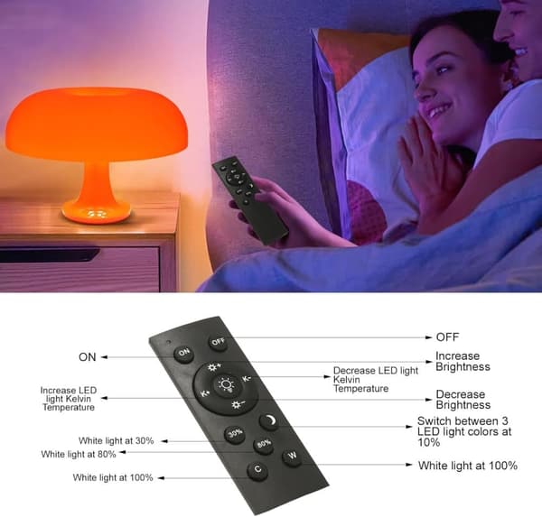 OBOSOE Orange Svampelampe – Dæmpbar Bordlampe med Retro Design til Soveværelse & Stue