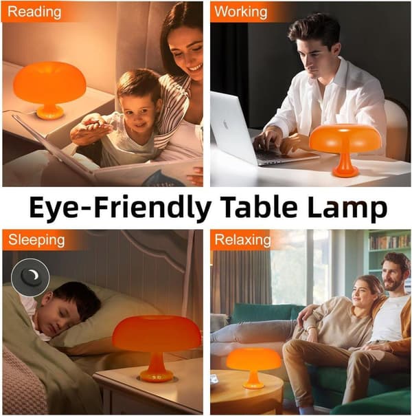 OBOSOE Orange Svampelampe – Dæmpbar Bordlampe med Retro Design til Soveværelse & Stue