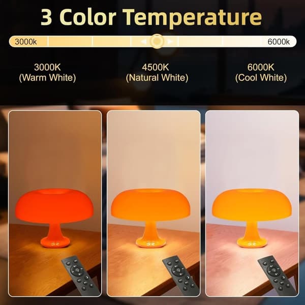 OBOSOE Orange Svampelampe – Dæmpbar Bordlampe med Retro Design til Soveværelse & Stue