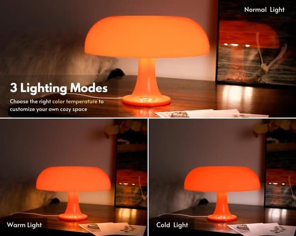 OBOSOE Orange Svampelampe – Dæmpbar Bordlampe med Retro Design til Soveværelse & Stue