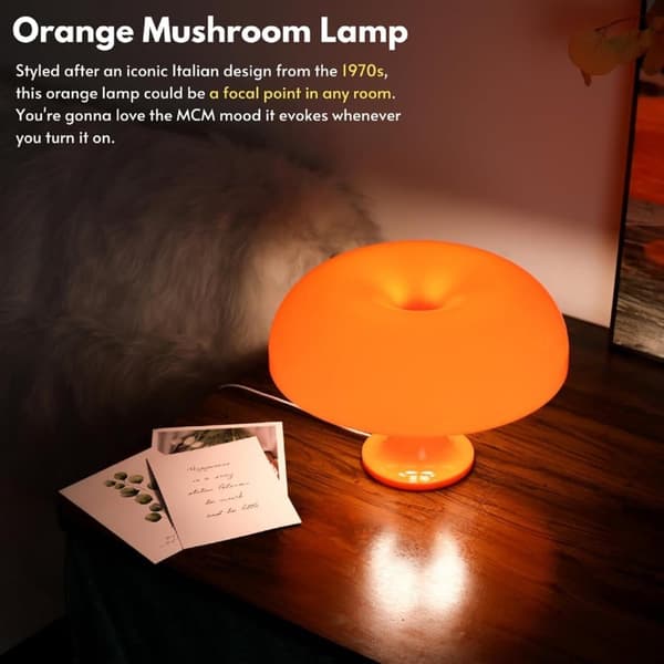 OBOSOE Orange Svampelampe – Dæmpbar Bordlampe med Retro Design til Soveværelse & Stue