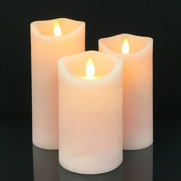 LED blockljus - rustikt - 3 st. - 10/12,5/15 cm - med 3D-låga - (flera färger)
