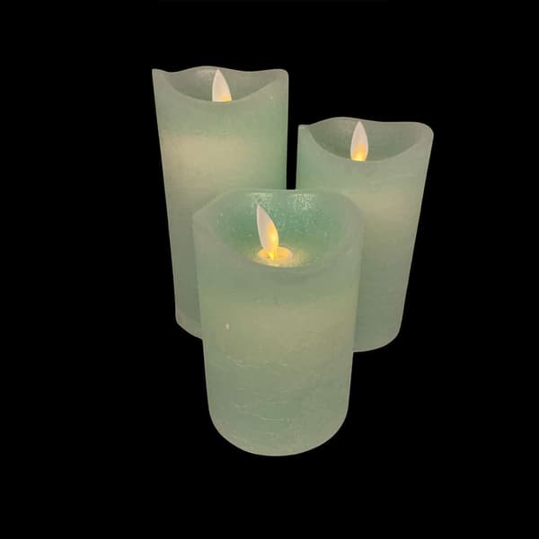 LED blockljus - rustikt - 3 st. - 10/12,5/15 cm - med 3D-låga - (flera färger)