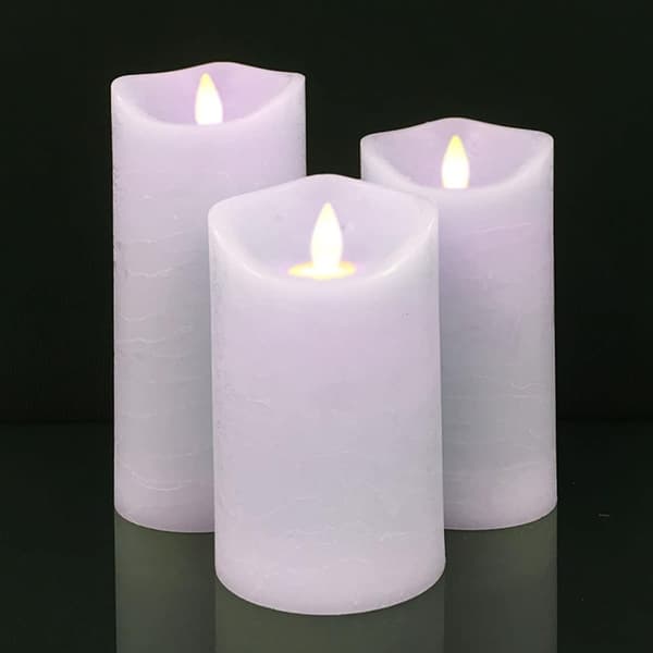 LED blockljus - rustikt - 3 st. - 10/12,5/15 cm - med 3D-låga - (flera färger)