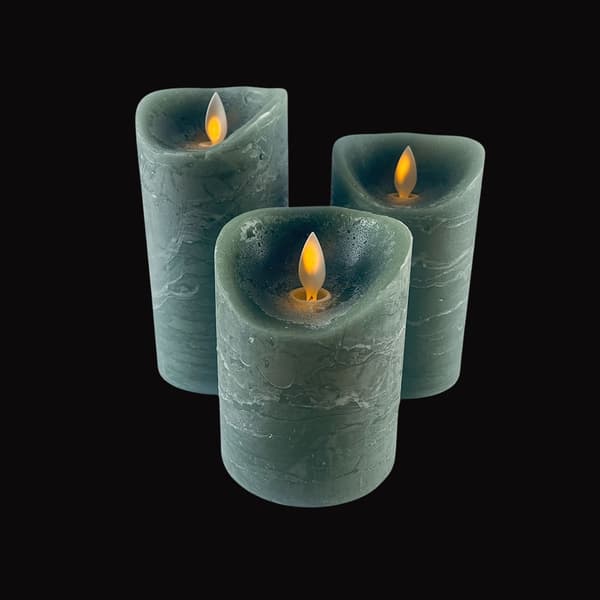 LED blockljus - rustikt - 3 st. - 10/12,5/15 cm - med 3D-låga - (flera färger)