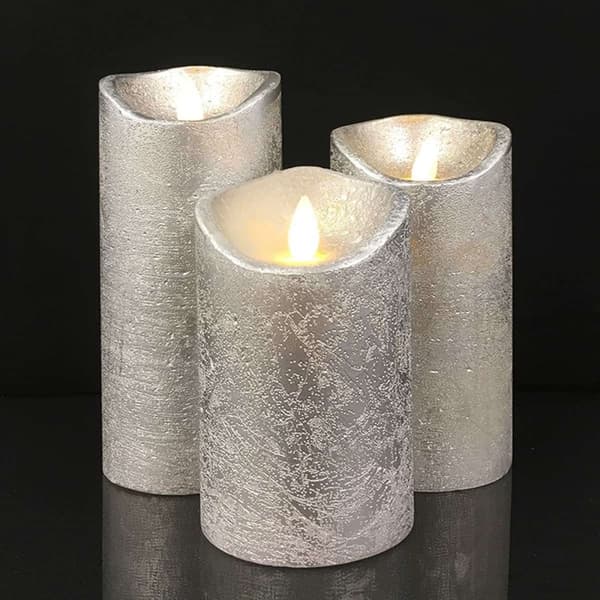 LED blockljus - rustikt - 3 st. - 10/12,5/15 cm - med 3D-låga - (flera färger)