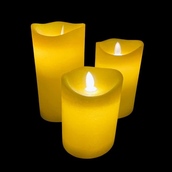 LED blockljus - rustikt - 3 st. - 10/12,5/15 cm - med 3D-låga - (flera färger)