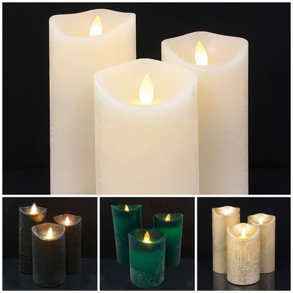 LED blockljus - rustikt - 3 st. - 10/12,5/15 cm - med 3D-låga - (flera färger) Silver