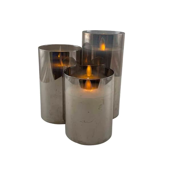 LED-ljus i glas - 3 st. - 12/15/17 cm - med 3D-låga - (flera färger)