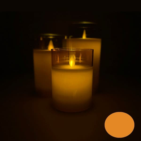LED-ljus i glas - 3 st. - 12/15/17 cm - med 3D-låga - (flera färger)