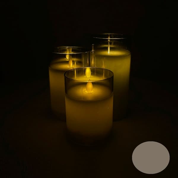 LED-ljus i glas - 3 st. - 12/15/17 cm - med 3D-låga - (flera färger)