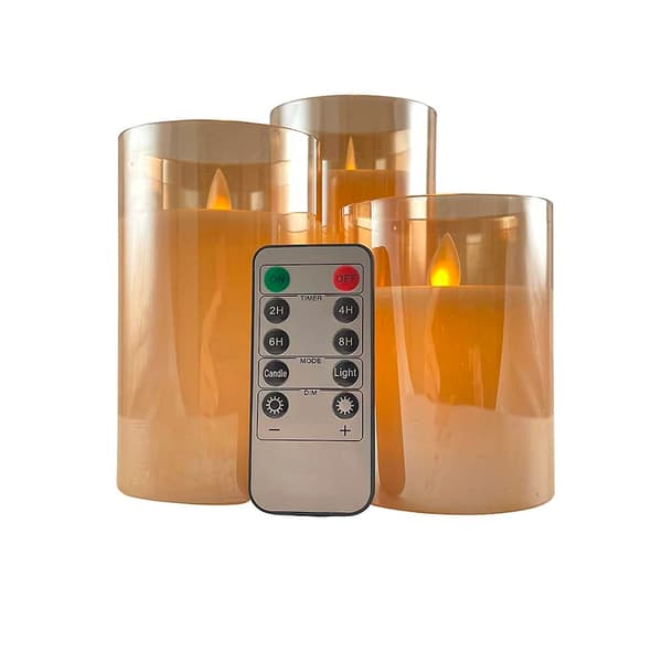 LED-ljus i glas - 3 st. - 12/15/17 cm - med 3D-låga - (flera färger)