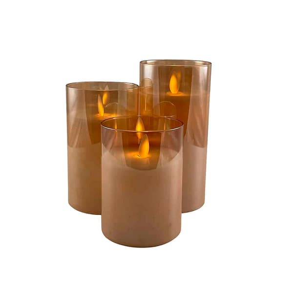 LED-ljus i glas - 3 st. - 12/15/17 cm - med 3D-låga - (flera färger)