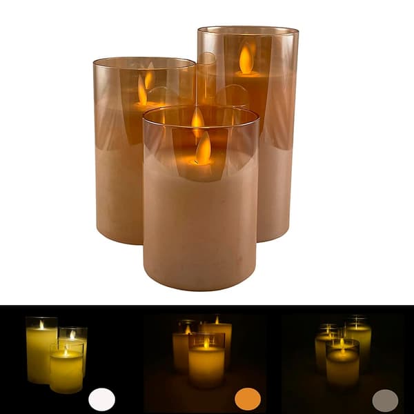 LED-ljus i glas - 3 st. - 12/15/17 cm - med 3D-låga - (flera färger)
