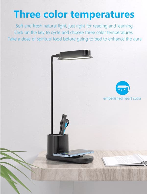 LED-bordslampa med dimmer och trådlös laddare för smartphones (3-i-1)