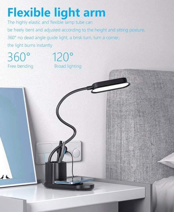 LED-bordslampa med dimmer och trådlös laddare för smartphones (3-i-1)