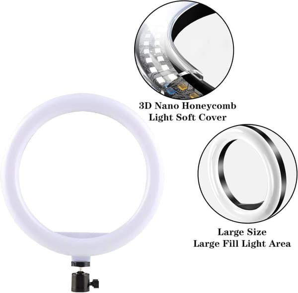 OBOSOE 10-tommer LED-ringlys med USB – justerbar i tre farver til makeup, selfies og livestream