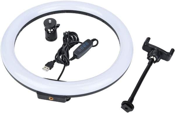 OBOSOE 10-tommer LED-ringlys med USB – justerbar i tre farver til makeup, selfies og livestream