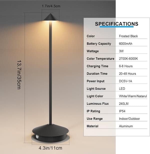 OBOSOE 2-pak Bordlampe / Skrivebordslampe - Trådløs LED Lampe