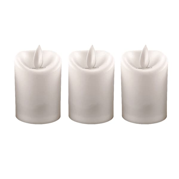 LED-ljus i plast - 3 st. - 7 cm - m/ 3D-låga och fjärrkontroll - vit