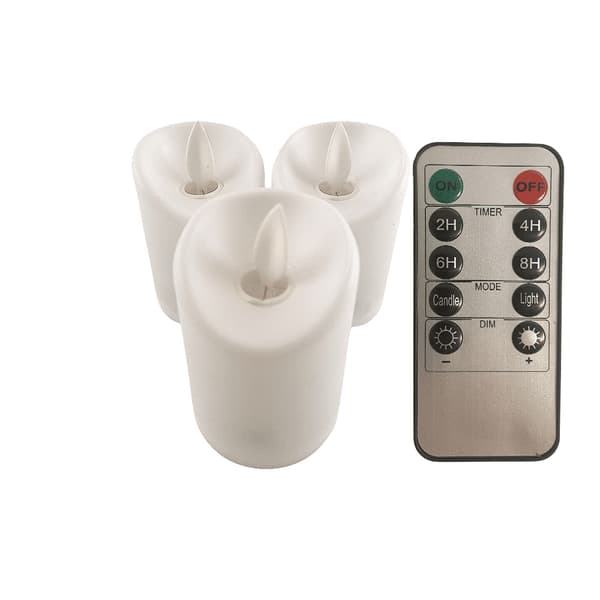 LED-ljus i plast - 3 st. - 7 cm - m/ 3D-låga och fjärrkontroll - vit