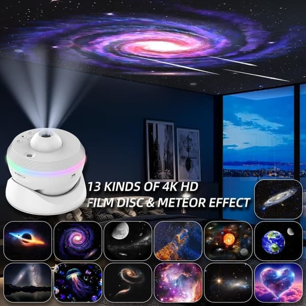 OBOSOE Galaxy-projektor, 13 i 1 stjernelysprojektor Stjerneklar natlys med dynamiske meteorer, 360° rotation, 4K HD, Boligindretning